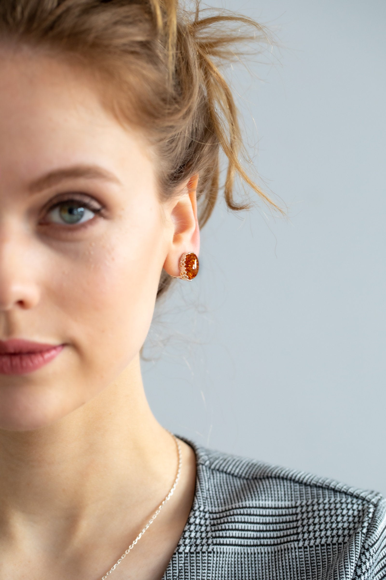 Floral Frame Oval Amber Clip On Earrings
