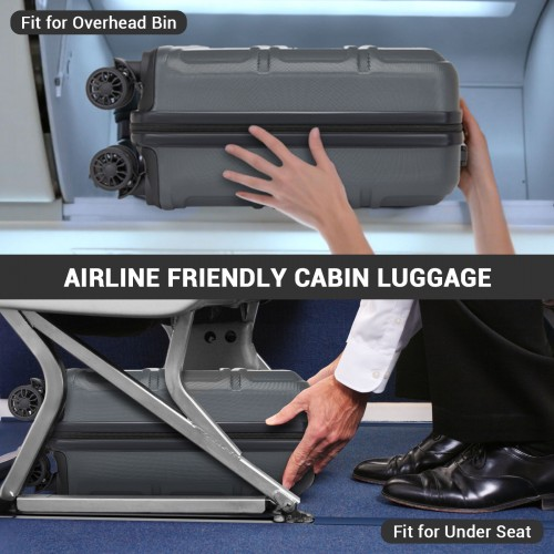 Kono 16 Inch ABS Hard Shell Under-Seat Cabin Suitcase with Spinner Wheels - Grey