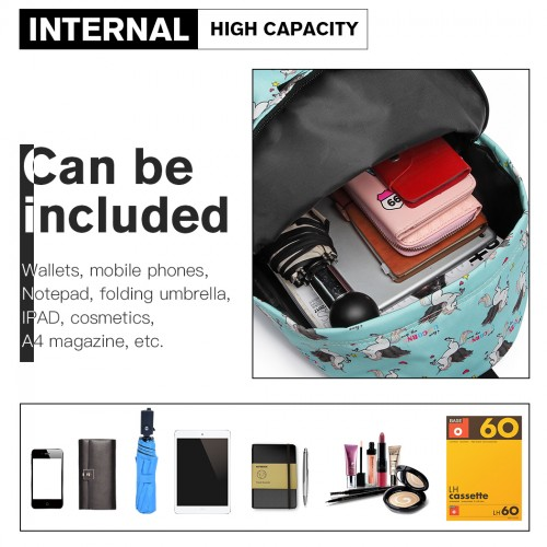 Miss Lulu Large Backpack Unicorn Print - Blue | Multifunctional Unisex Bag