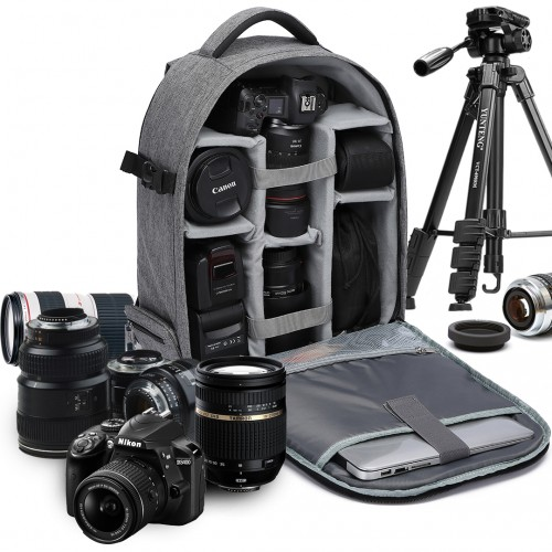 Kono Water Resistant Shockproof DSLR Camera Backpack - Grey | E6928 | Travel & Photography Essential