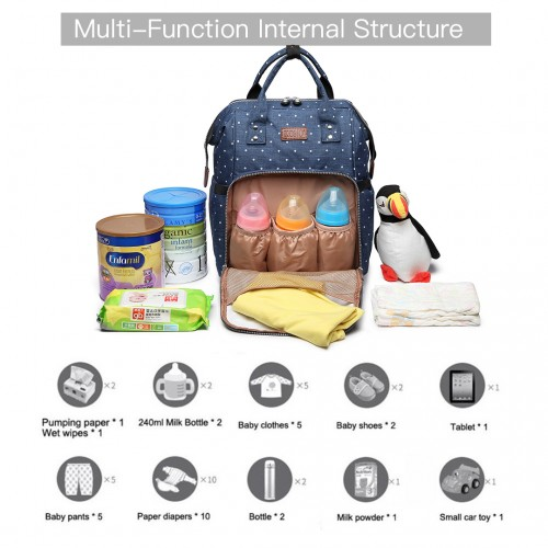 Kono Wide Open Baby Diaper Changing Backpack Dot - Navy | Versatile & Spacious