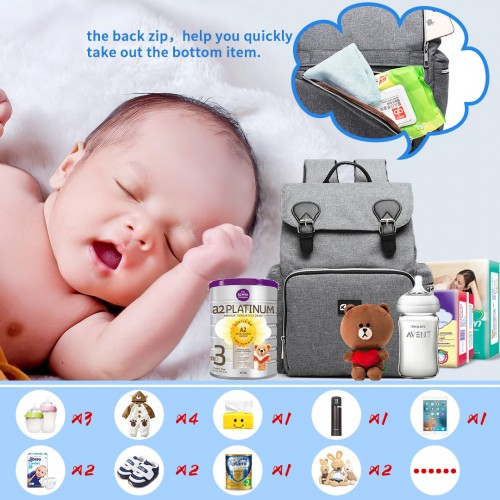 Kono Travel Baby Changing Backpack with USB Charging Interface - Grey