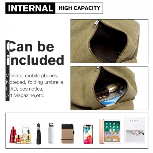 Kono Fashion Anti-Theft Canvas Backpack - Khaki | Stylish and Secure