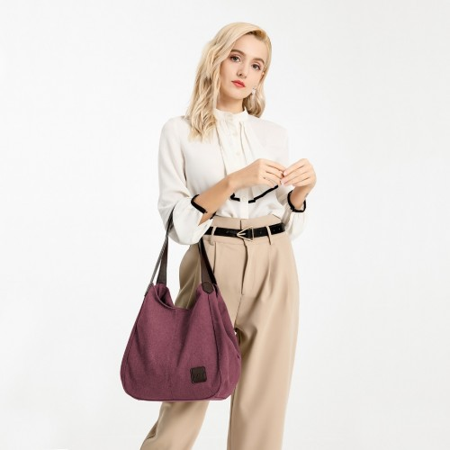 Kono Canvas Shoulder Tote Bag - Claret | Stylish & Spacious Daily Companion