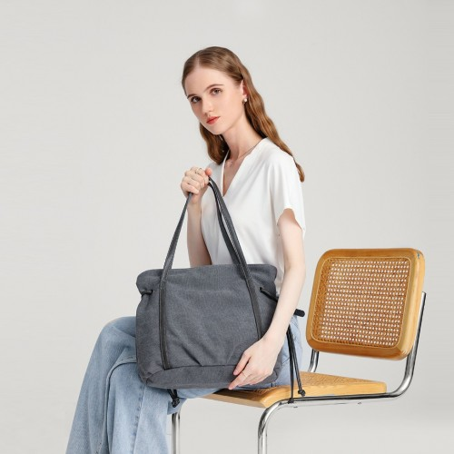 Kono Large Capacity Canvas And Leather Fusion Shoulder Tote Bag - Black