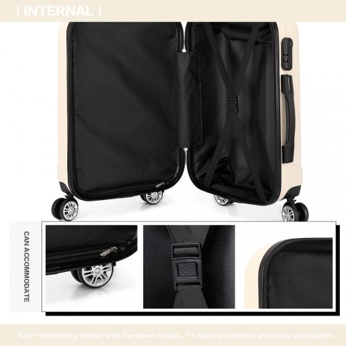 Kono Vertical Stripe Hard Shell Suitcase 24 Inch Luggage - Beige | Lightweight, Durable & Stylish Travel Companion