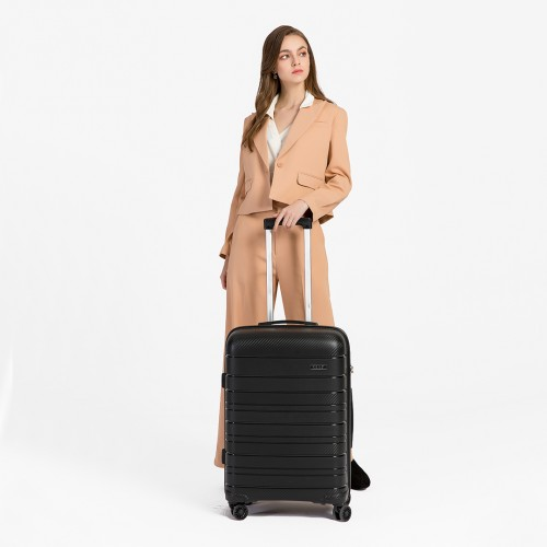 Kono 24 Inch Multi Texture Hard Shell PP Suitcase - Classic Collection - Black