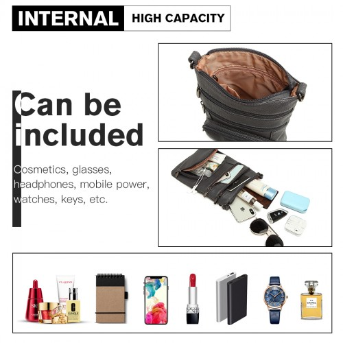 Miss Lulu Multi Pocket Leather Look RFID-Blocking Cross Body Bag - Grey - Stylish & Secure