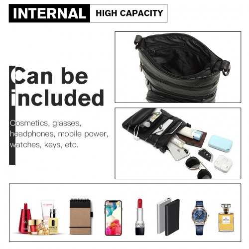 Miss Lulu Multi Pocket Leather Look RFID-Blocking Cross Body Bag - Black | Stylish & Secure