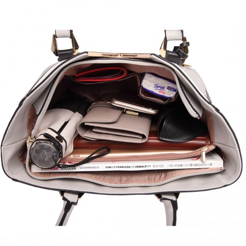 Miss Lulu Leather Look V-Shape Shoulder Handbag - Grey | Stylish and Spacious