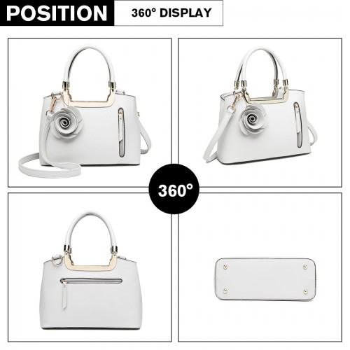Miss Lulu PU Leather Rose Hanging Ornament Handbag - White | Stylish & Versatile Women's Handbag