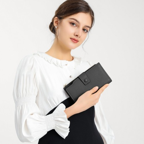 Miss Lulu RFID-Blocking Sleek Clutch Purse - Black | Stylish & Secure Women's Wallet