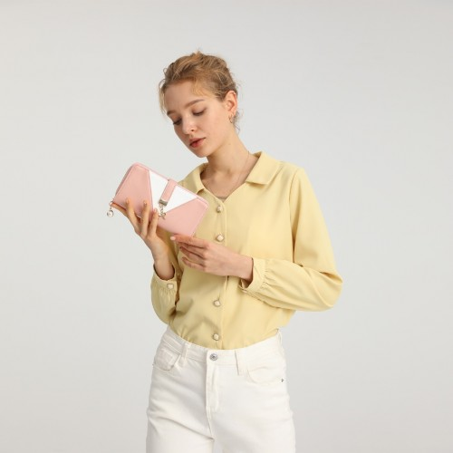 Miss Lulu Two Tone Women's Leather Look Clutch Purse - Pink