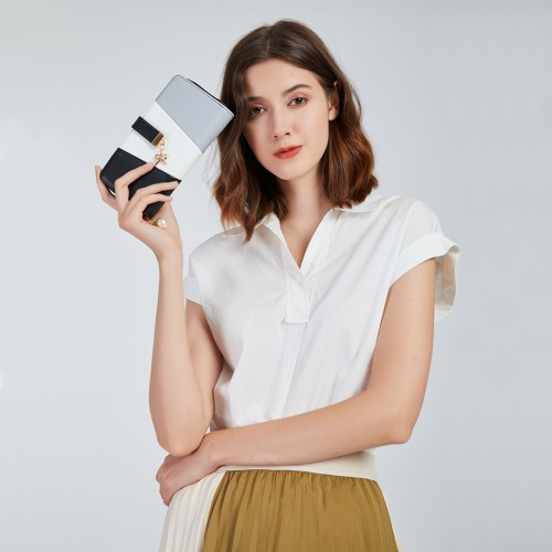 Miss Lulu Tri Colour Women's Leather Look Purse - Light Blue | Elegant & Practical | Large Capacity Wallet