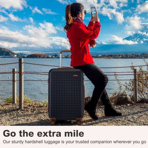 KSK2486 - Kono Stylish ABS+PC 24 Inch Polka Dot Hard Shell Suitcase With TSA Lock - Navy And Brown