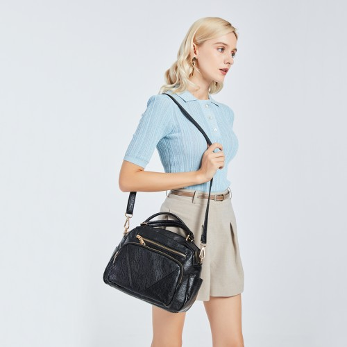 Miss Lulu Bowler Style Shoulder Bag - Black | Premium PU Leather, Multi-Pocket Design, Versatile Carrying Options