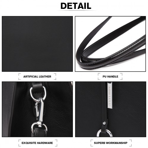 Miss Lulu Glossy Detail Shoulder Bag - Black | Stylish & Versatile Bag for Women