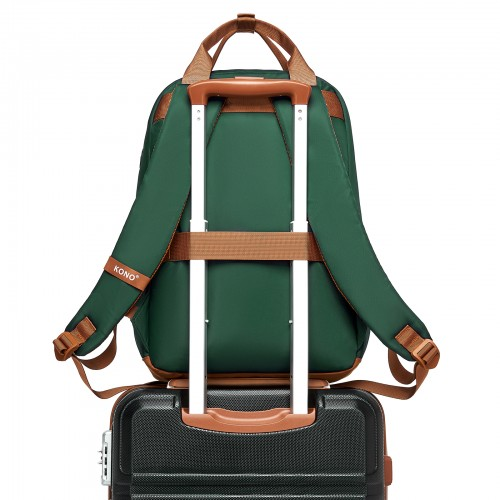 Kono Casual Contemporary Backpack with Laptop Sleeve & Padded Straps - Green & Brown