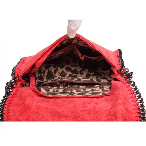 Miss Lulu Leather Look Chain Fold-over Shoulder Bag - Red | Stylish & Edgy for Every Occasion