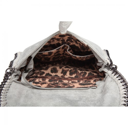 Miss Lulu Leather Look Chain Fold-over Shoulder Bag - Grey | Stylish & Edgy Handbag