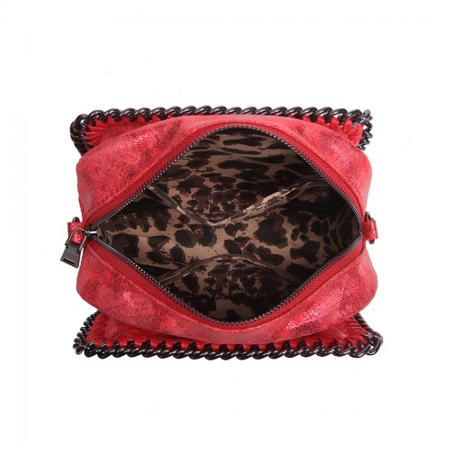 Miss Lulu Red Metallic Effect Leather Look Chain Shoulder Bag - Chic & Stylish
