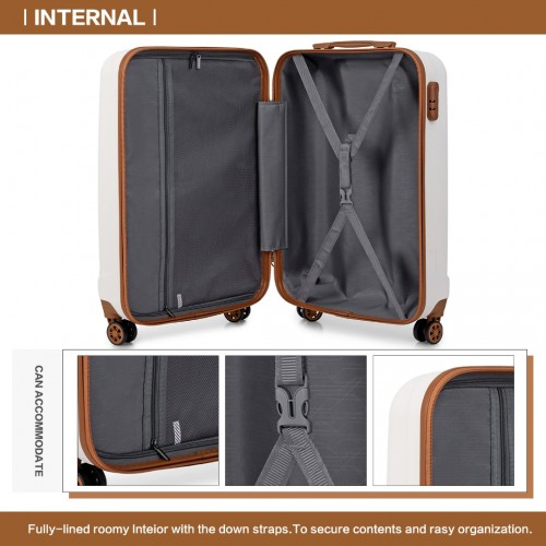 Kono Vertical Stripe Hard Shell Suitcase 19 Inch Luggage - Cream | Lightweight & Durable Travel Case