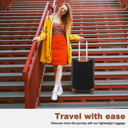 Kono 20 Inch Cabin Size Flexible Hard Shell ABS Suitcase with TSA Lock - Black