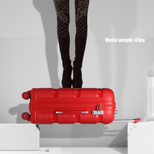 Kono 24 Inch Bright Red Hard Shell PP Suitcase - Classic Collection - Lightweight & Durable Travel Luggage