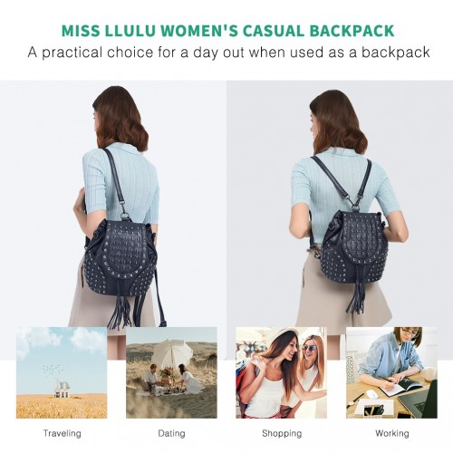 Miss Lulu Skull Studded Backpack Shoulder Bag - Navy | Stylish & Versatile
