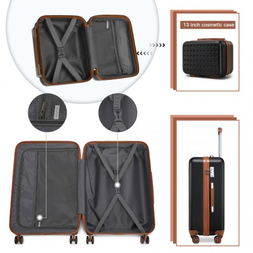 K2394L - Kono 13/20 Inch Flexible Hard Shell ABS Suitcase With TSA Lock And Vanity Case - Black