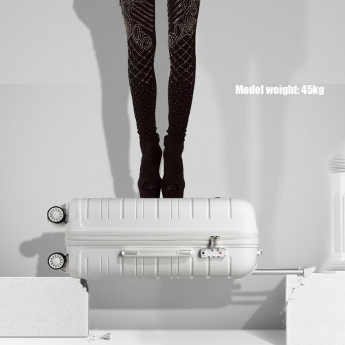 Kono 20 Inch Multi Texture Hard Shell PP Suitcase - Classic Collection - White | Durable & Lightweight Luggage