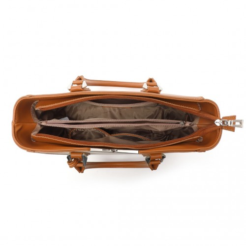 Miss Lulu Leather Look V-Shape Shoulder Handbag - Brown And Beige | Elegant Designer Tote