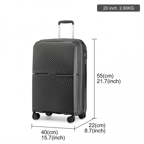 British Traveller 20 Inch Spinner Hard Shell PP Suitcase With TSA Lock - Ultra-Light & Durable - Black