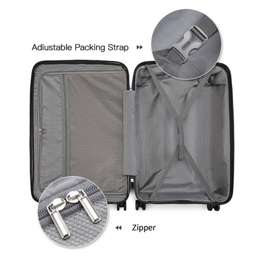 K2393L - British Traveller 4 Pcs Set Spinner Hard Shell PP Suitcase With TSA Lock And Vanity Case - Black