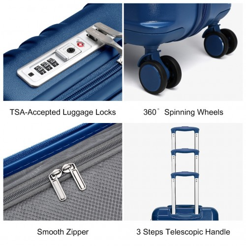 K2391L - British Traveller 20 Inch Navy Durable Polycarbonate and ABS Hard Shell Suitcase With TSA Lock