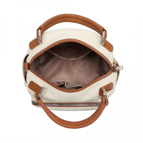 Miss Lulu Bowler Style Shoulder Bag - Beige And Brown | Stylish & Practical Handbag