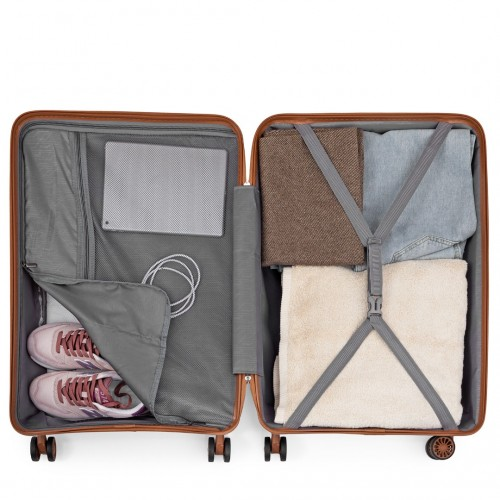 Kono 20 Inch Polypropylene Cabin Size Suitcase 3 Piece Travel Set with Weekend Bag and Toiletry Bag - Cream