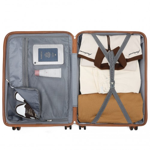 K2094L - Kono Lightweight Polypropylene Hard Shell 4 Piece Suitcase Set With TSA Lock And Vanity Case - Grey And Brown