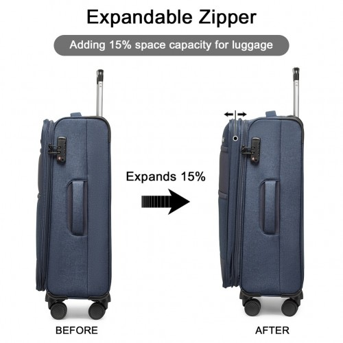 K2397L - British Traveller 24 Inch Lightweight Soft Shell Expandable Suitcase With TSA Lock - Navy