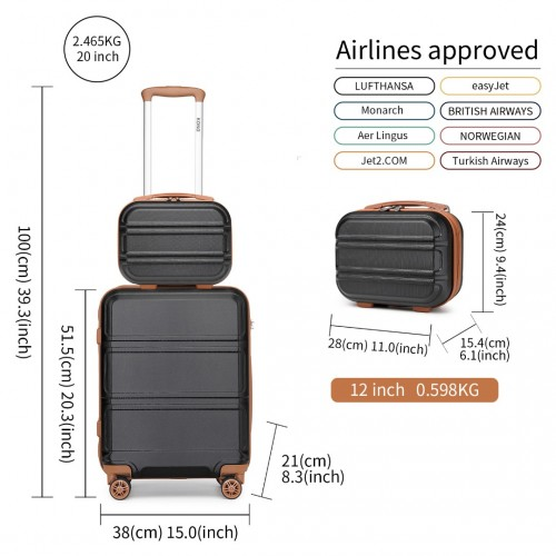 Kono ABS 4 Wheel Suitcase Set with Vanity Case - Black And Brown | Durable Travel Luggage