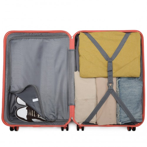 Kono ABS 20 Inch Sculpted Horizontal Design Cabin Luggage - Coral