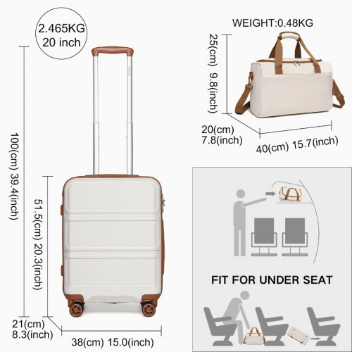 Kono ABS 20 Inch Sculpted Horizontal Design 2 Piece Suitcase Set With Cabin Bag - Cream