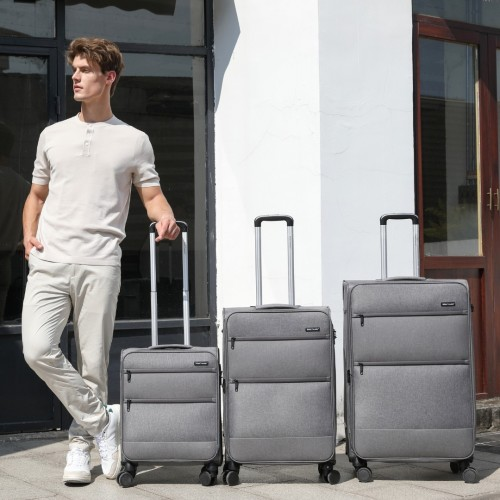 British Traveller 20 Inch Lightweight Cabin Carry-On Suitcase with Soft Shell and Laptop Compartment - Grey