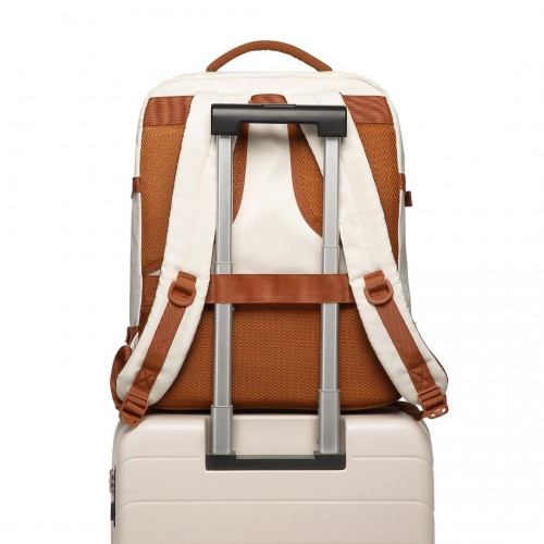 Kono Premium Carry-On Travel Backpack with Suitcase-Style Opening - High-Capacity Cabin Bag, Beige and Brown