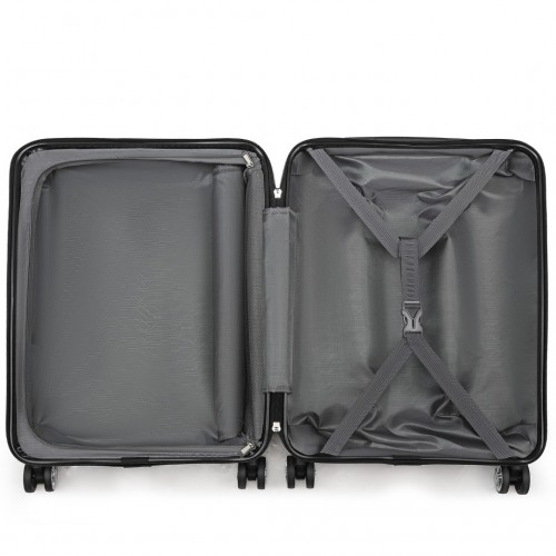 Kono 20 Inch Sleek Striped Carry-On Suitcase - Durable ABS+PC Luggage with Four Spinner Wheels and TSA Lock - Black