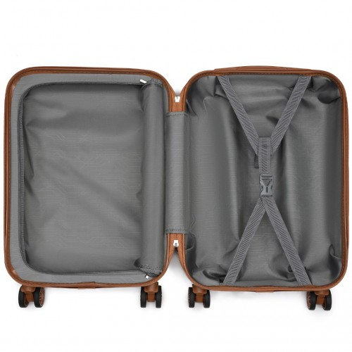 Kono 20 Inch Premium ABS Carry-On Suitcase with Combination Lock - Cream & Brown