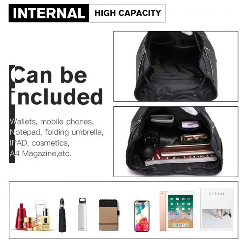 Miss Lulu Stylish Faux Leather Backpack - Secure Daypack with Magnetic Snap Closure Fashionable PU Leather Travel Bag - Black