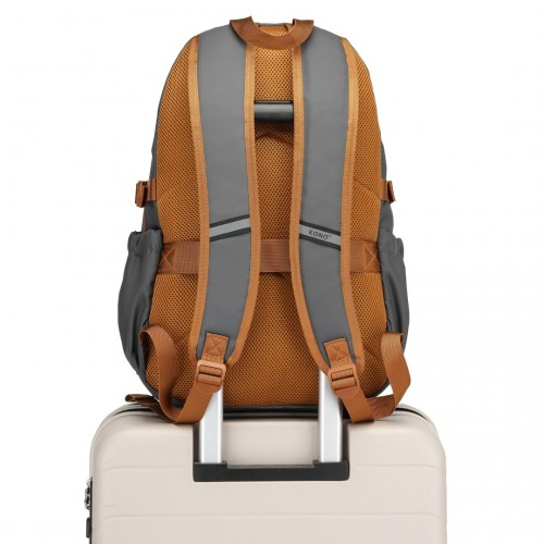 Kono PVC Coated Urban Water-Resistant Backpack with Reflective Safety Straps - Grey and Brown