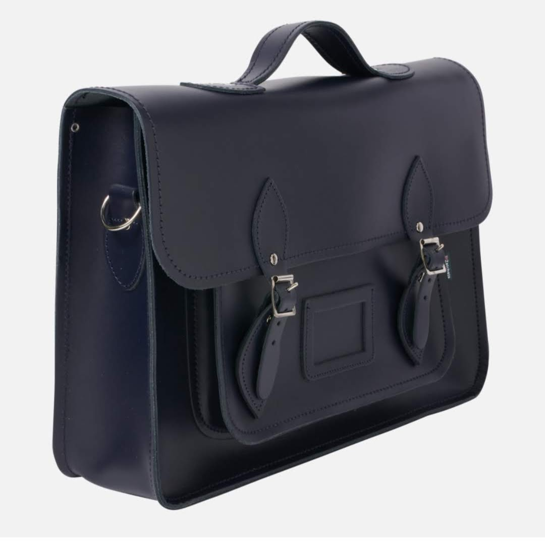 Elegant Leather Backpack Satchel - Navy Blue | Handmade in England
