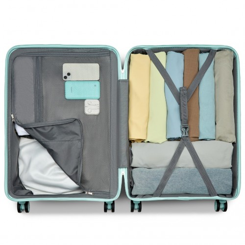 K2094L - Kono Lightweight Polypropylene Hard Shell 3 Piece Suitcase Set With TSA Lock - Mint Green